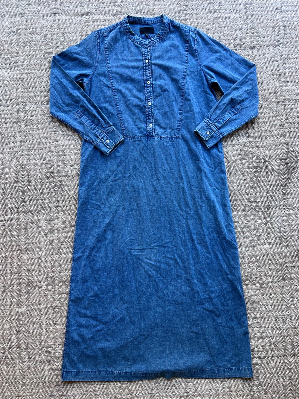 Nili Lotan Indigo Jasper Denim Maxi Dress M 100% Cotton Bib Front Long Sleeve